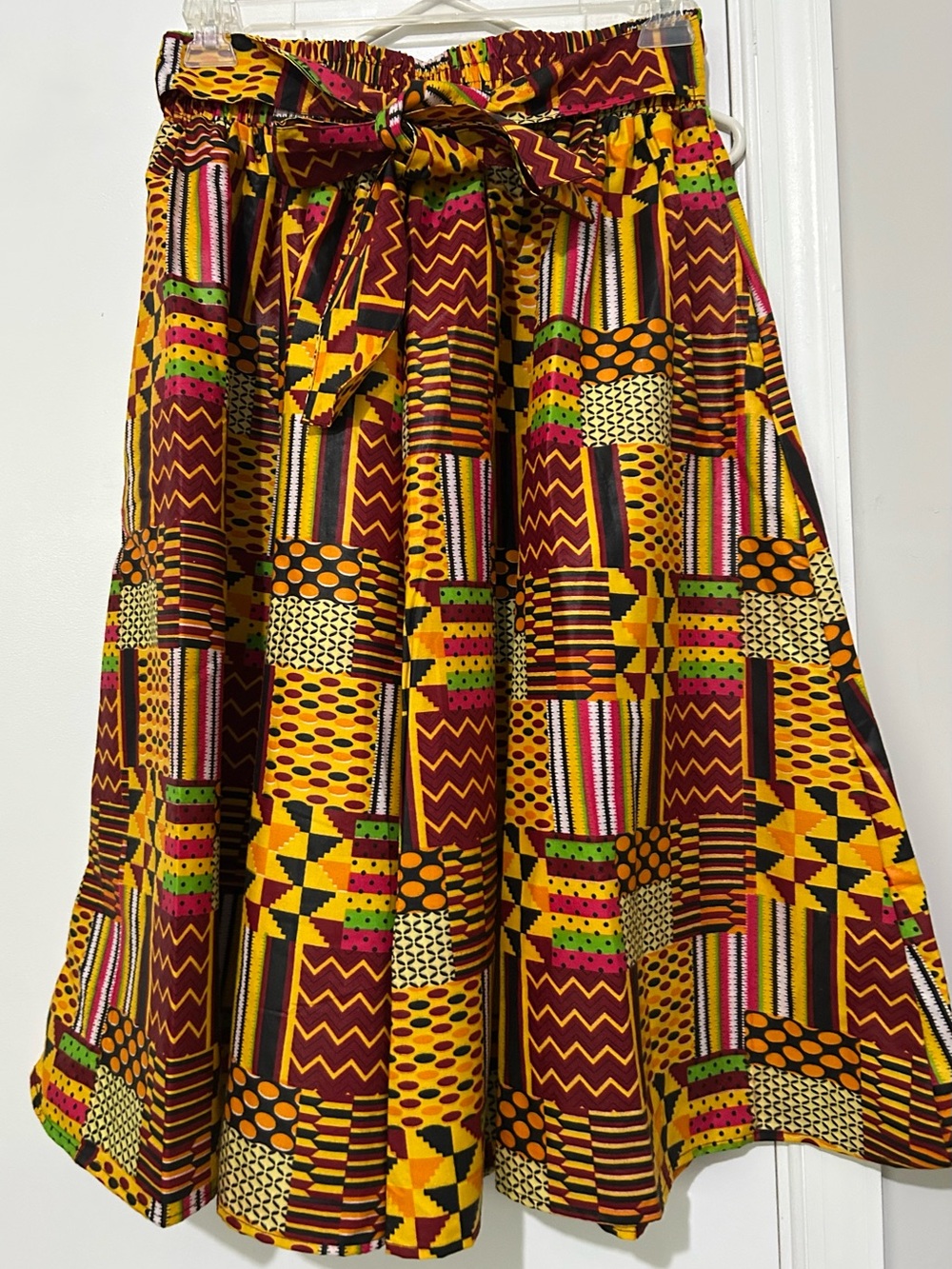 African Print A-Line Skirt with pockets and  waist Tie - Multicolor